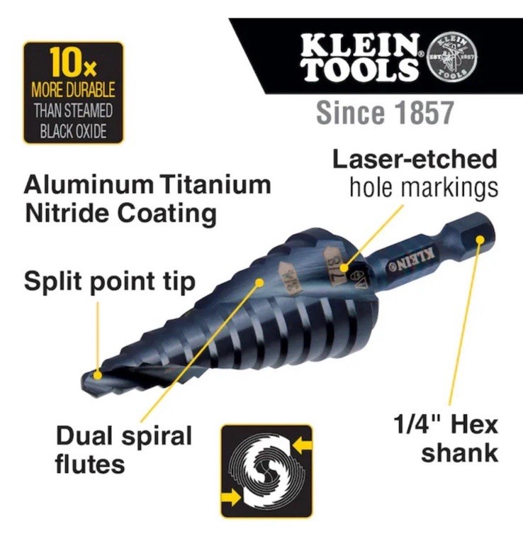 Klein Tools 3 Piece Premium Quick Release All Purpose Step Bit Kit QRST3PC (NEW) gallery