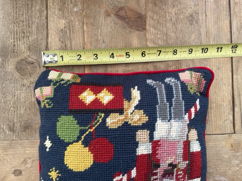VTG Handcrafted Needlepoint Nut Cracker Soldier Gifts Christmas Accent Pillow Sq gallery