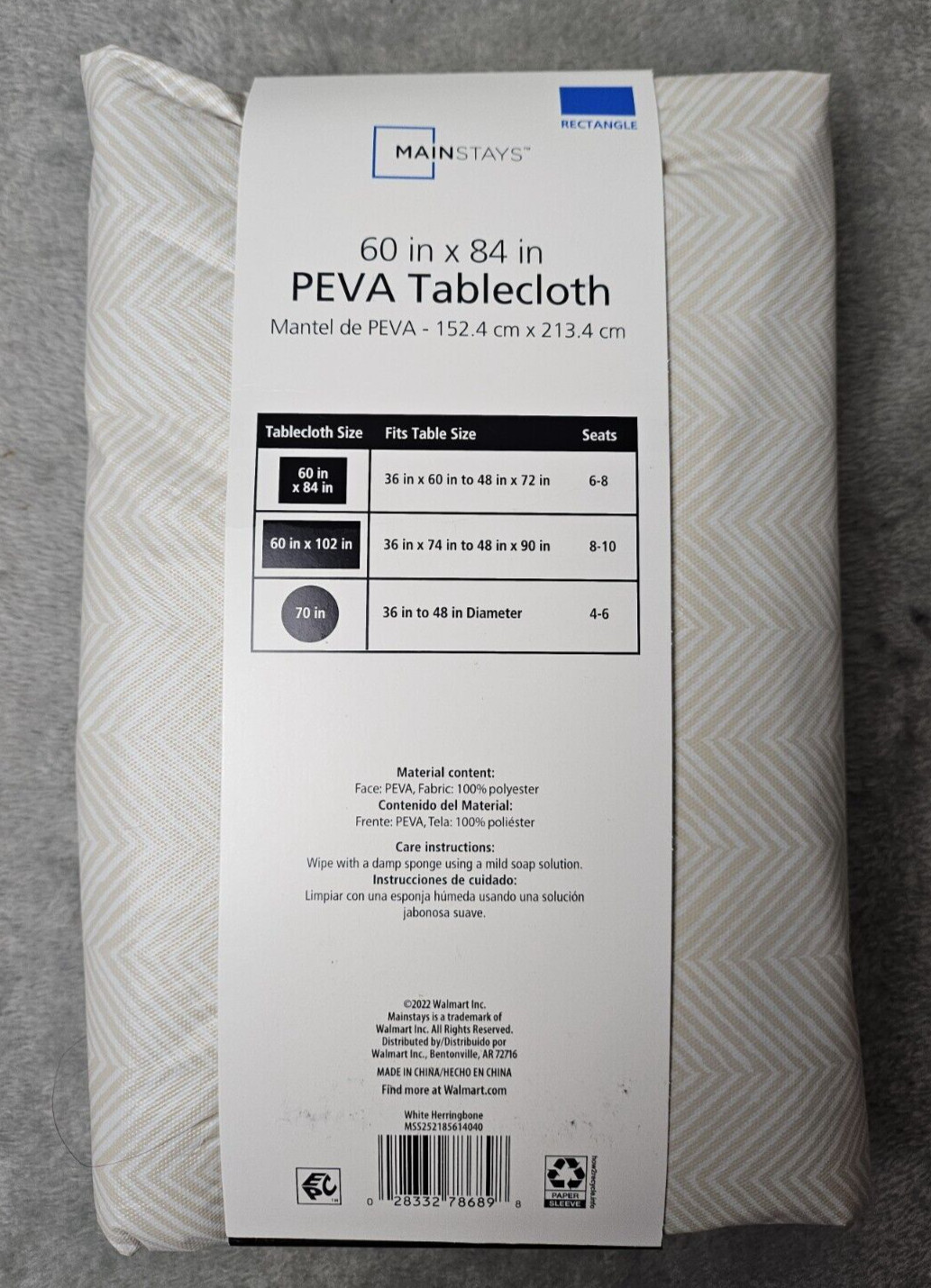 Mainstays Peva Tablecloth 60" x 84" Cream Herringbone - New gallery