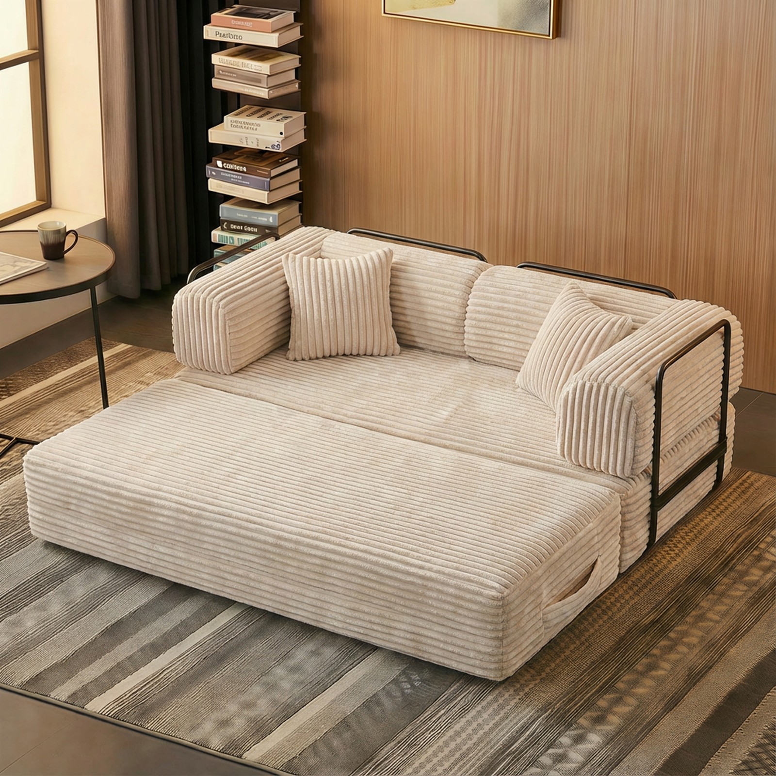 Compression Sofa Convertible Floor Sleep Bed Modular Sectional Corduroy Beige gallery
