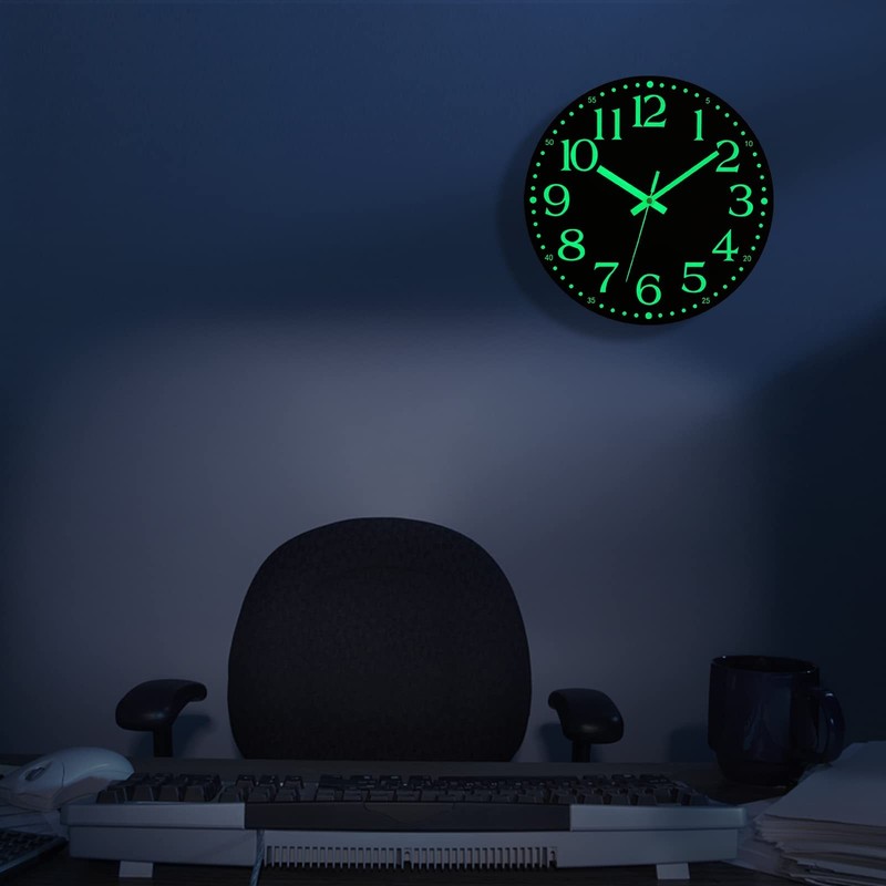 12'' Wall Clock Large Luminous Quartz Night Light Glow In The Dark Silent Home gallery