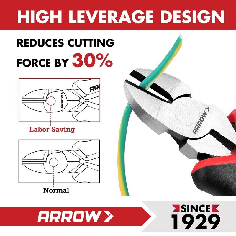 ARROW 6" High Leverage Diagonal Plier Wire Cutter High Carbon Steel w/TPR Handle gallery