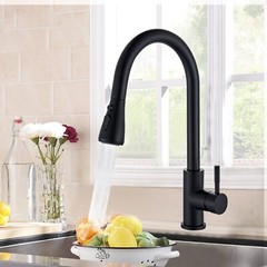 Kitchen Sink Faucet Black Pull Down/Out Sprayer Swivel Single Handle Mixer Taps