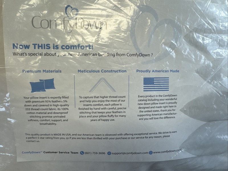 ComfyDown - Euro Square Pillow Insert For Sham, 22x22 inches, Down & Feather Mix gallery