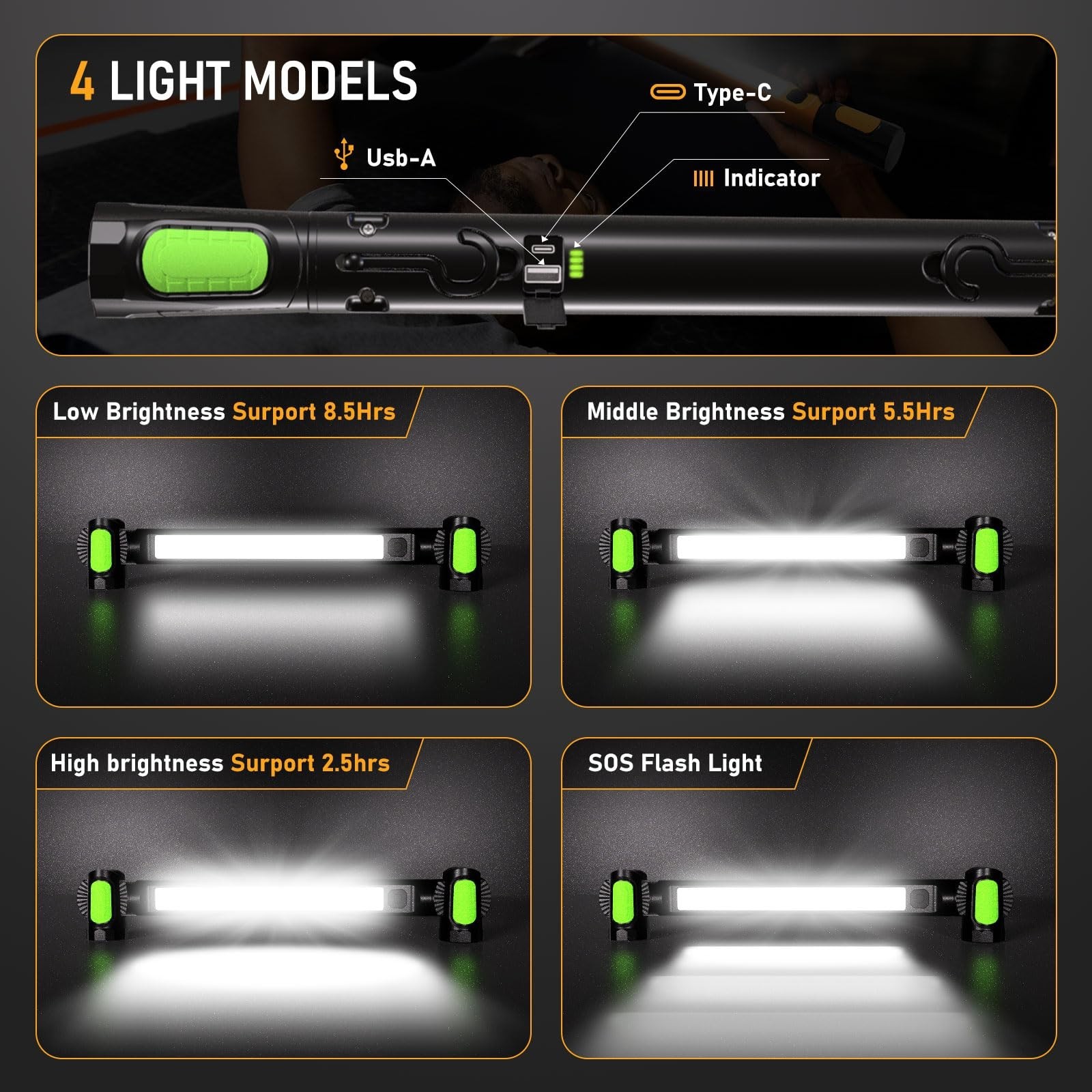 2 Pcs Magnetic LED Work Light Bar - 3200LM Rechargeable, Portable Automotive Too gallery
