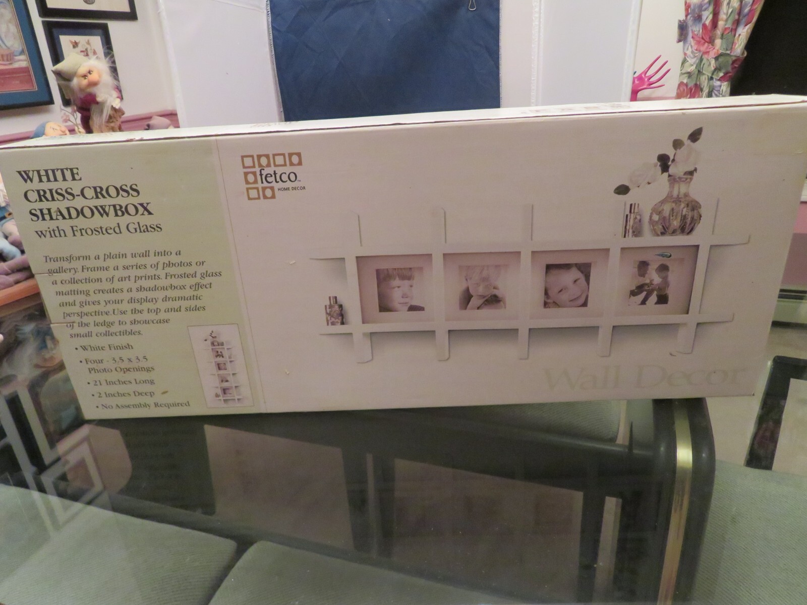 Fetco White Criss Cross Shadow Box W/ Frosted Glass Hang Vertical or Horizontal gallery