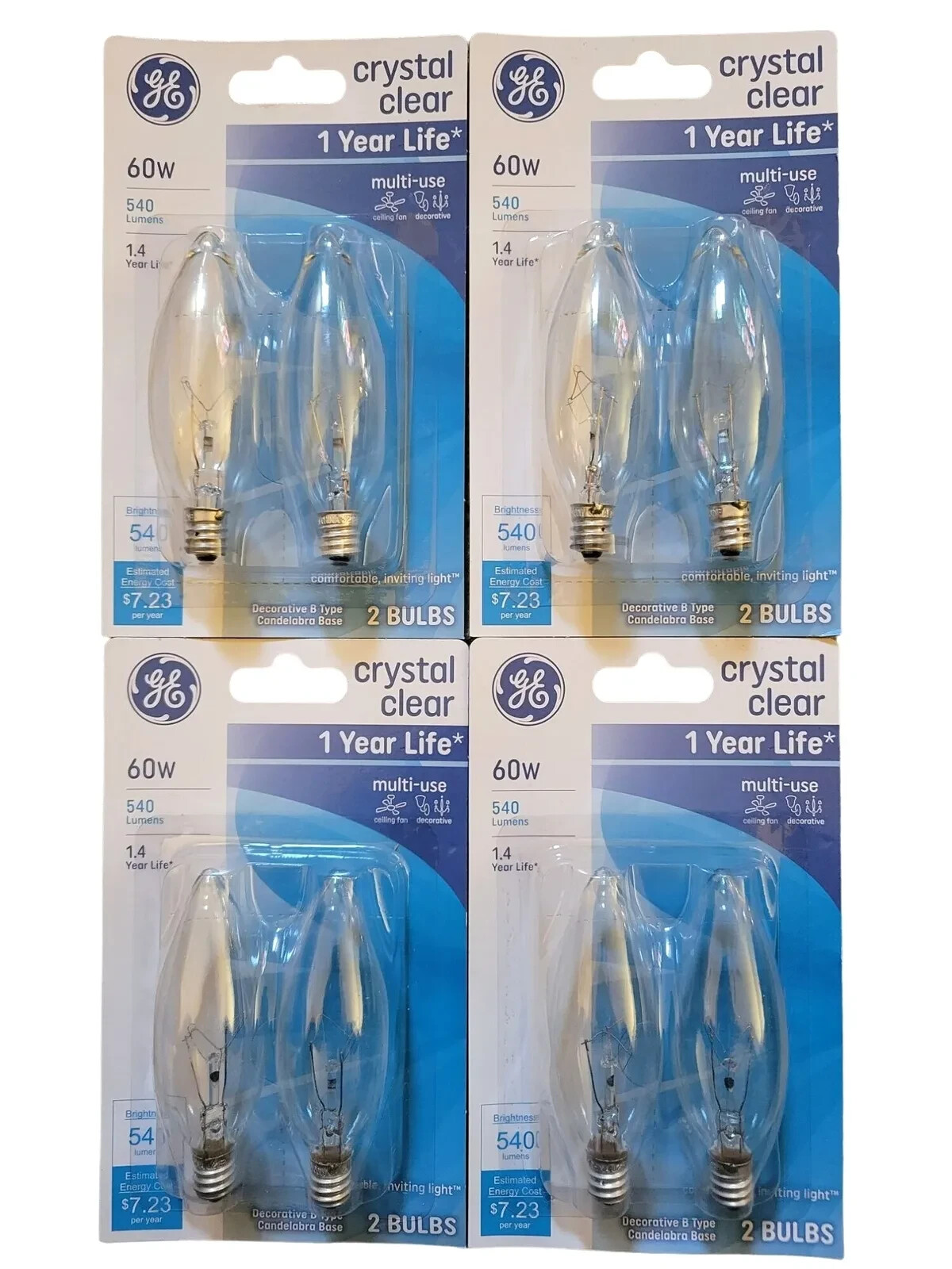 NEW! 8-Pack General Electric 60w Decorative B Type Candelabra Base Bulb 76229 gallery