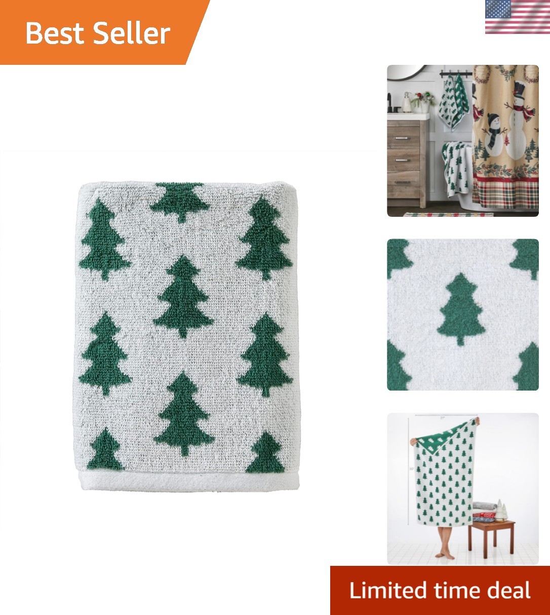 Reversible Pine Tree Design Bath Towel - Soft Cotton Luxury for All Ages gallery