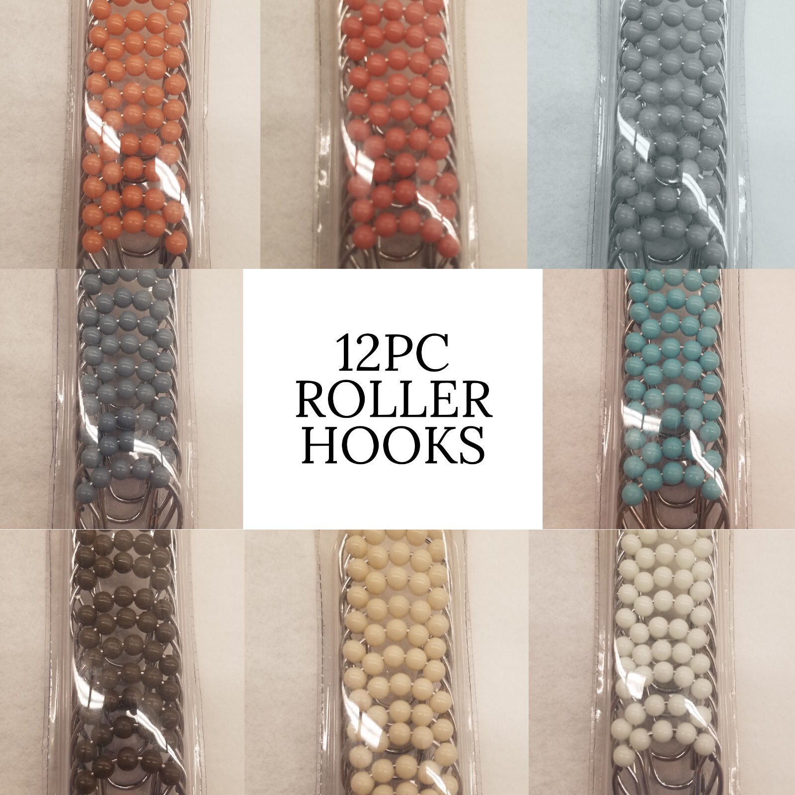12PC Roller Ball Type Shower Curtain Hooks Bathroom Designers Hotel Series gallery