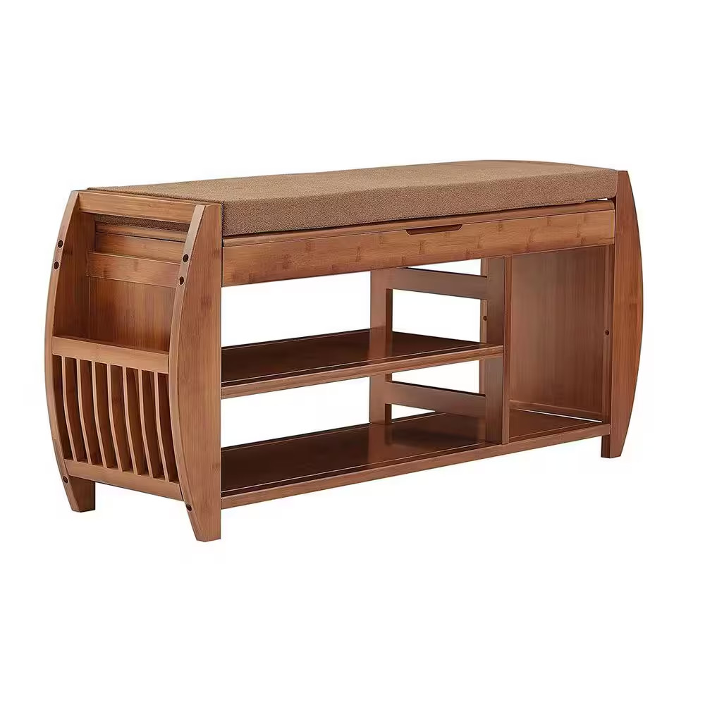 Shoe Storage Bench with Cushion 2-Tier Wooden Shoe Rack Bench for Entryway, Hall gallery