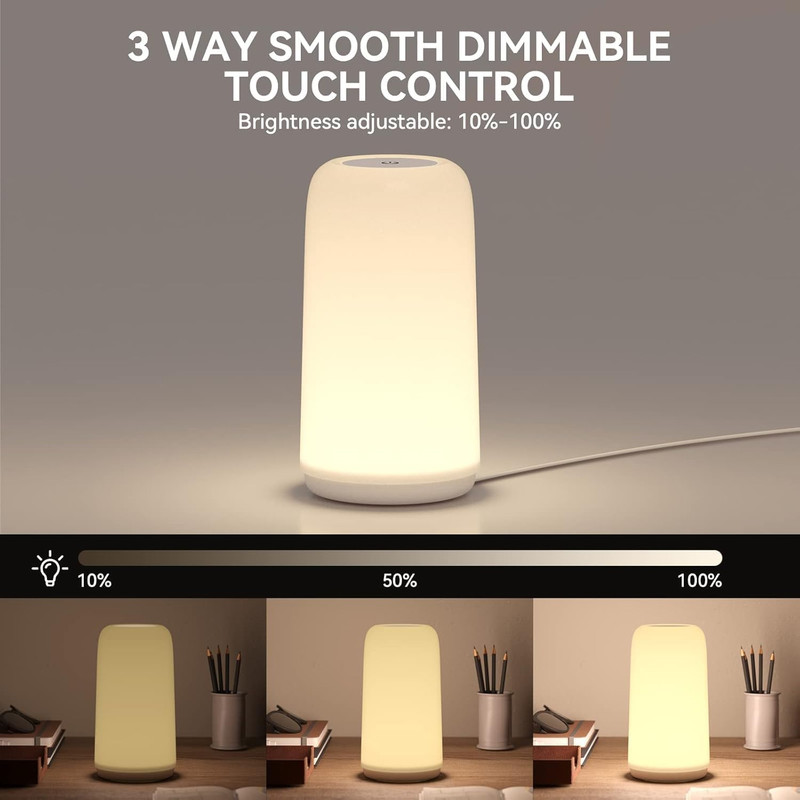 Touch Bedside Table Lamp, [Sleek Design & RGB Mode] 3 Way Dimmable Small Lamp fo gallery