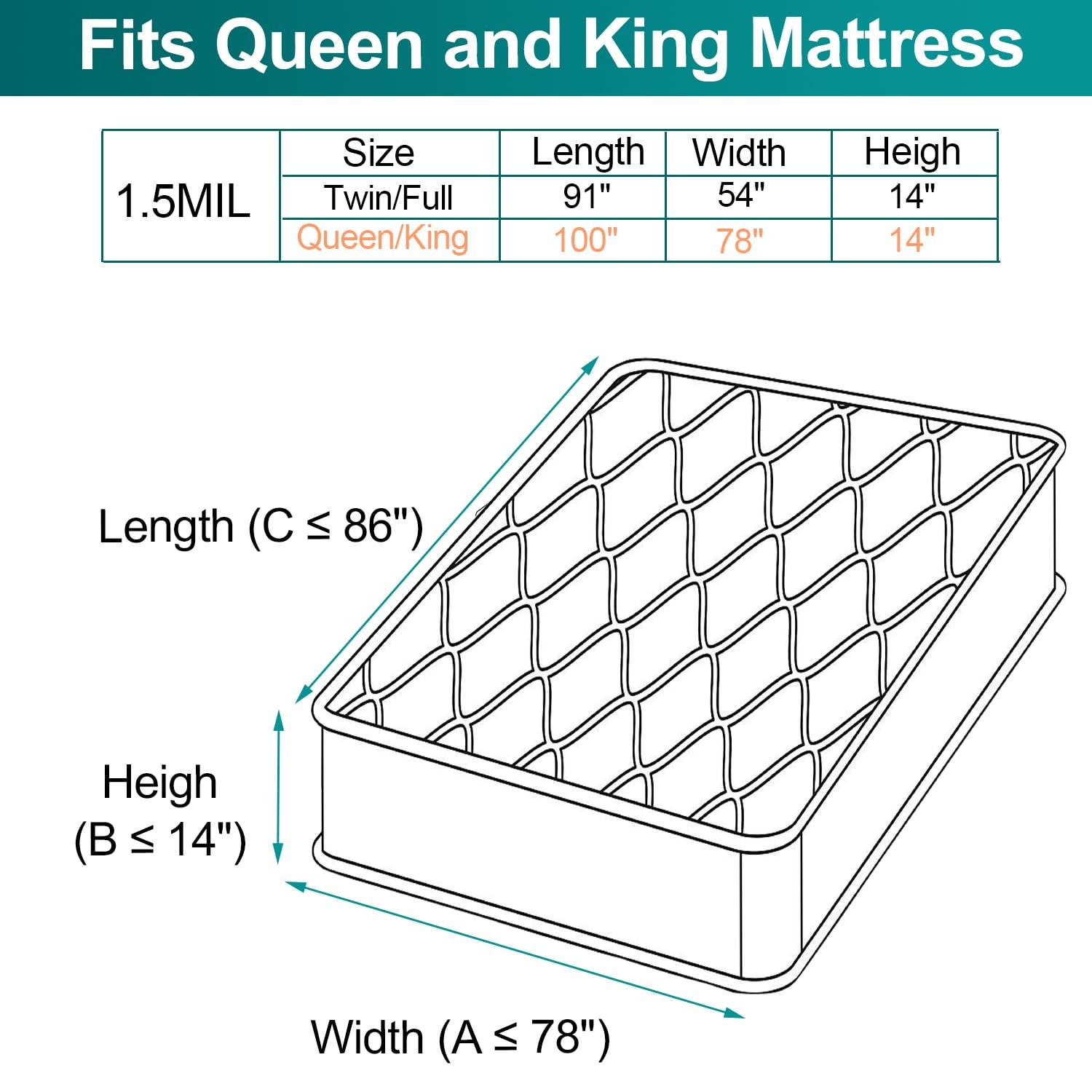 Mattress Protector Bag for Storage Moving, Queen King Size Plastic Cover, White gallery