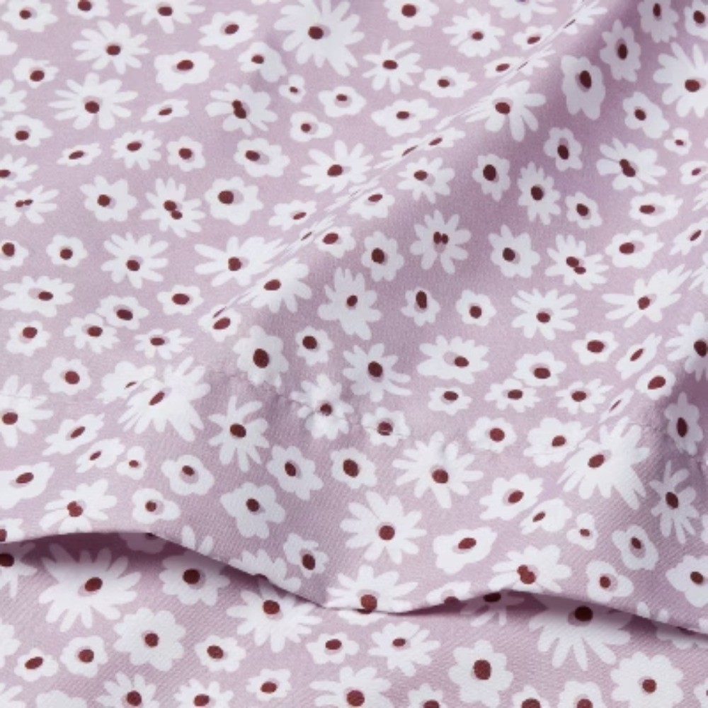 Full Printed Microfiber Sheet Set Light Purple Daisy: Botanical Pattern gallery