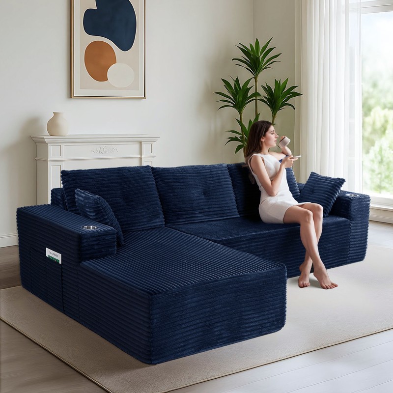 MAXYOYO 104" Cloud Sectional Couch with L-Shape Chaise,Modular Corduroy Sofa gallery
