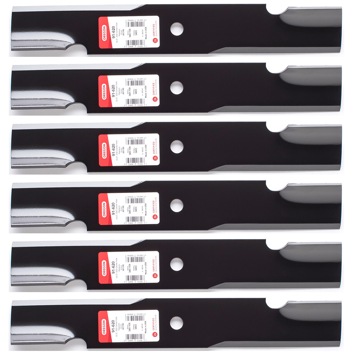 6PK Oregon Notched Blade for 48" Hustler Super S, TrimStar, X-ONE 796631, 606252 gallery