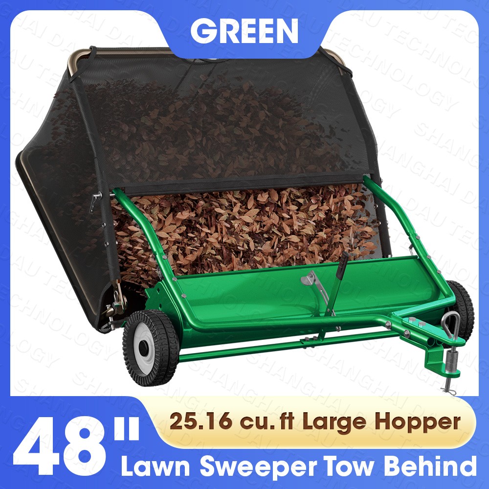 48 inch Tow-Behind Lawn Sweeper Leaf Yard Collector Adjustable Sweeping Height gallery