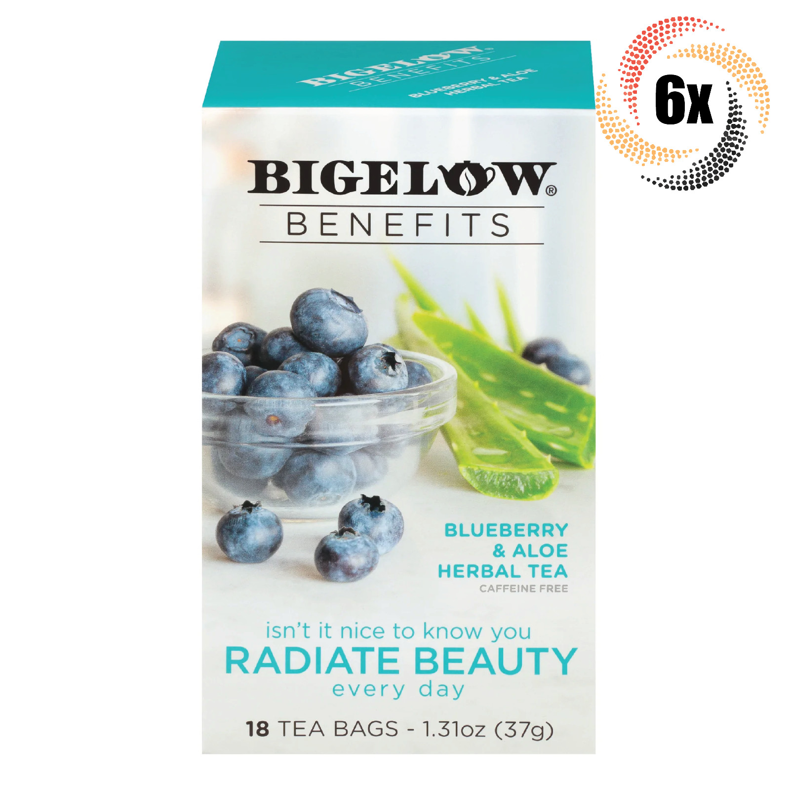 6x Boxes Bigelow Benefits Radiate Blueberry & Aloe Tea | 18 Bags Each | 1.31oz gallery