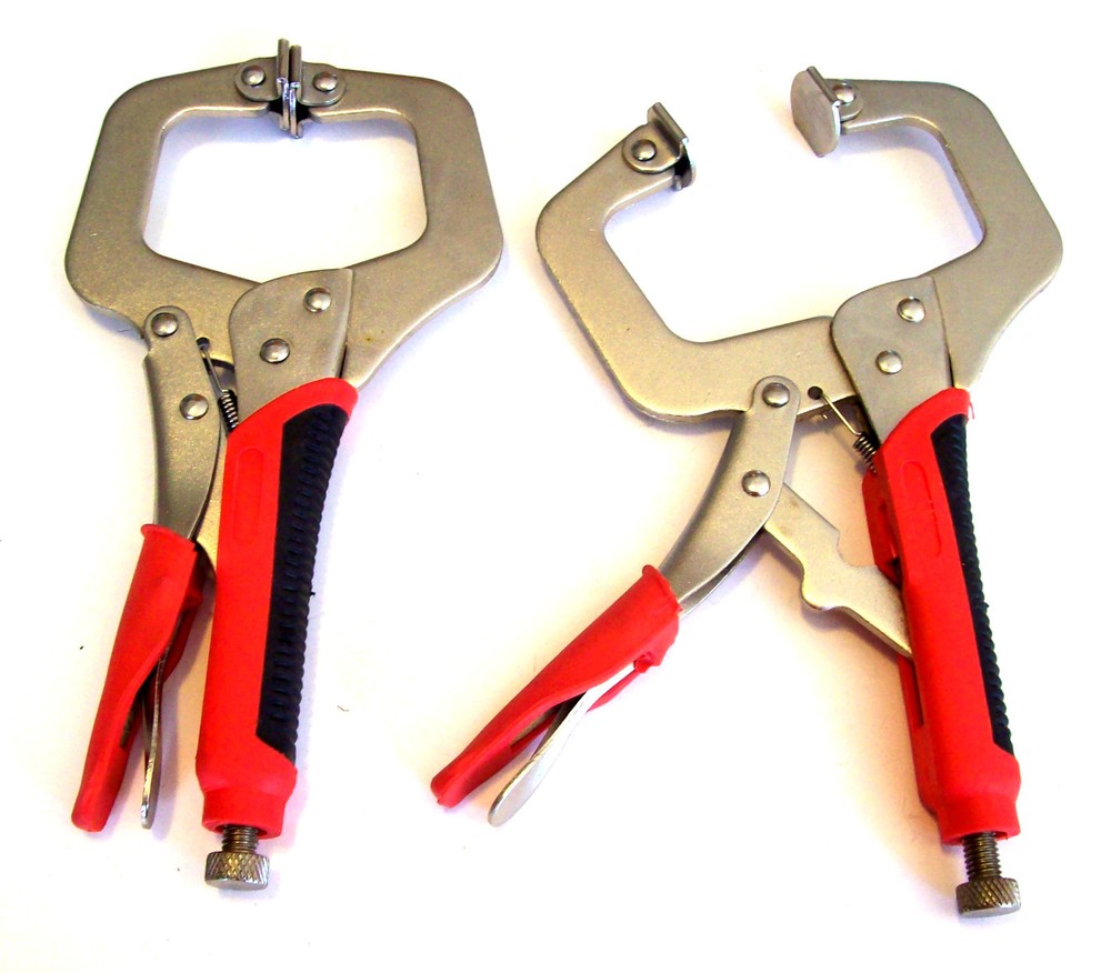 2 CAL-HAWK SUPER GRIP 11" LOCKING VISE C CLAMP PLIERS FLEX PADS WELDING BPL11RA