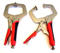 2 CAL-HAWK SUPER GRIP 11″ LOCKING VISE C CLAMP PLIERS FLEX PADS WELDING BPL11RA