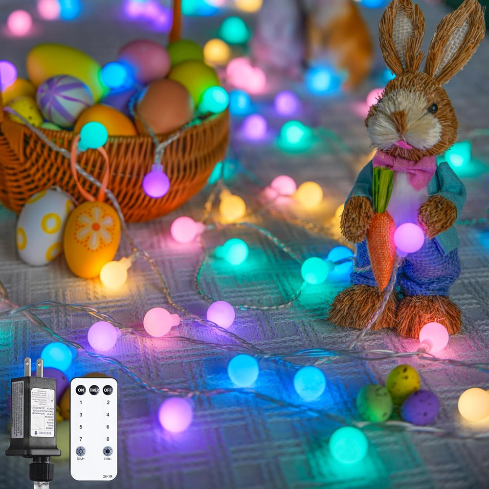 100 LED Connectable Easter Lights String Indoor, 33 Ft Globe String Lights Plug