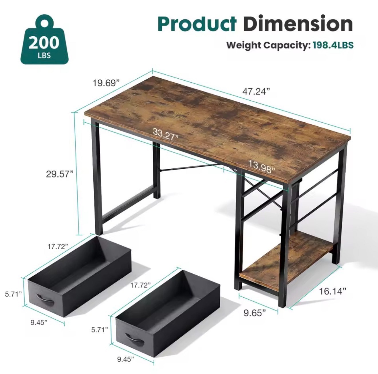 40”/47” Computer Desk with 2 Drawers Home Office Study Table gallery