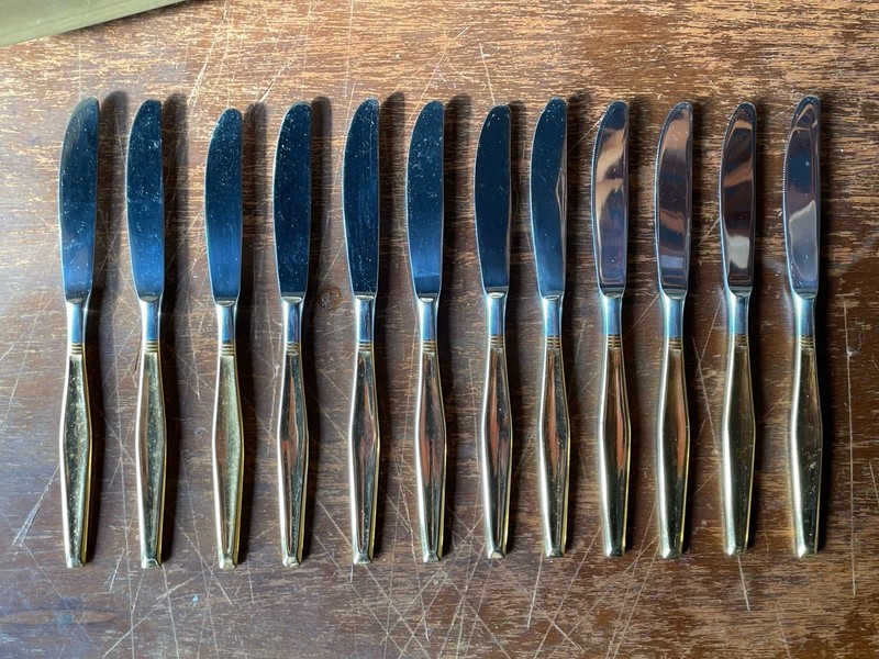 Vintage Gold Electroplate Flatware Service for 12 UNF617 Japan Mid Century gallery