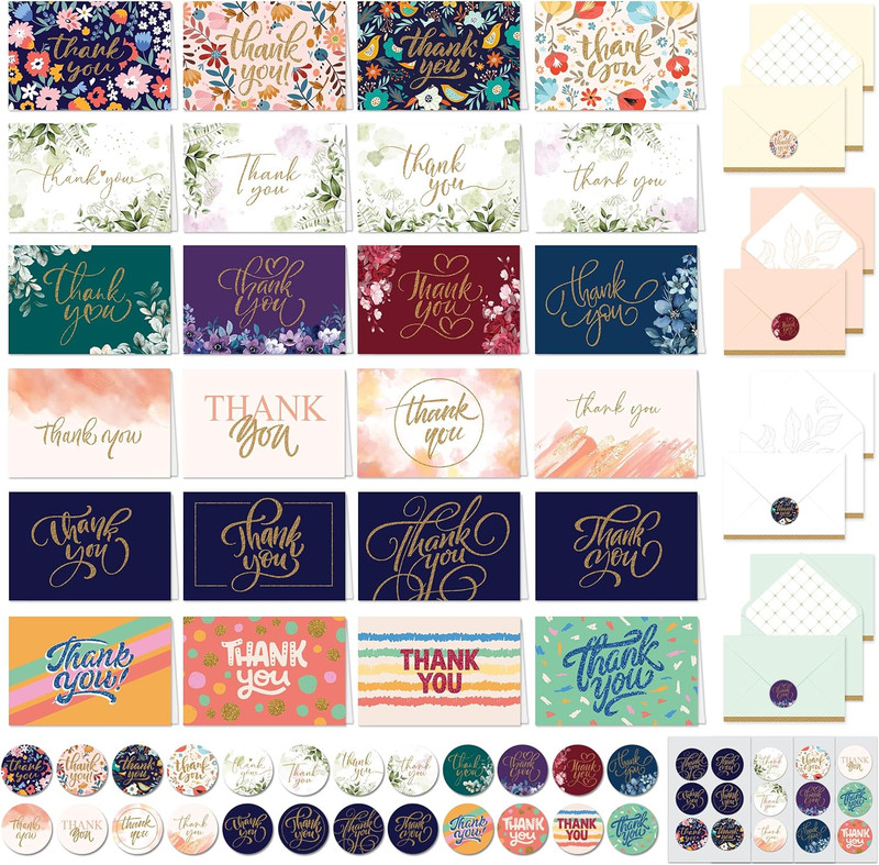 24 Pack Glittery 6X4In Assorted Thank You Cards with Envelopes and Stickers, 24 gallery