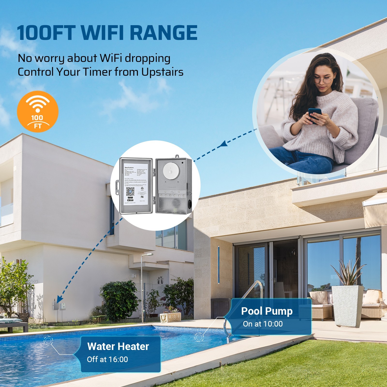 DEWENWIL WiFi Pool Pump Timer, Heavy Duty Wireless Controller Timer Water Heater gallery
