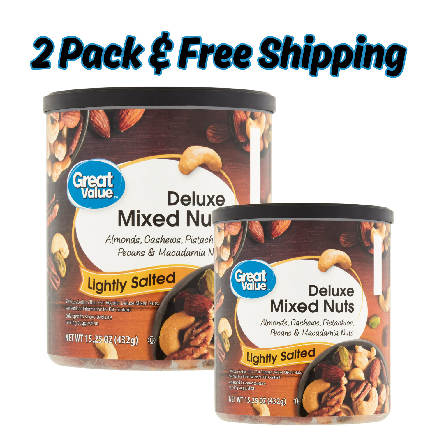 Great Value Lightly Salted, Deluxe Mixed Nuts, 15.25 oz 2 PACK gallery