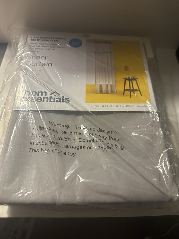 2 NEW ROOM ESSENTIALS SINGLE PANEL 84 INCH SHEER CURTAIN GRAY 60W X 84L Dwk163 gallery