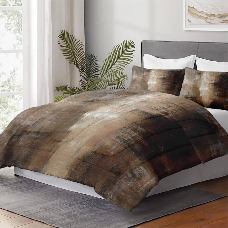 Ombre Brown Grey King Size Comforter Set with 2 Pillowcases for All Ages gallery