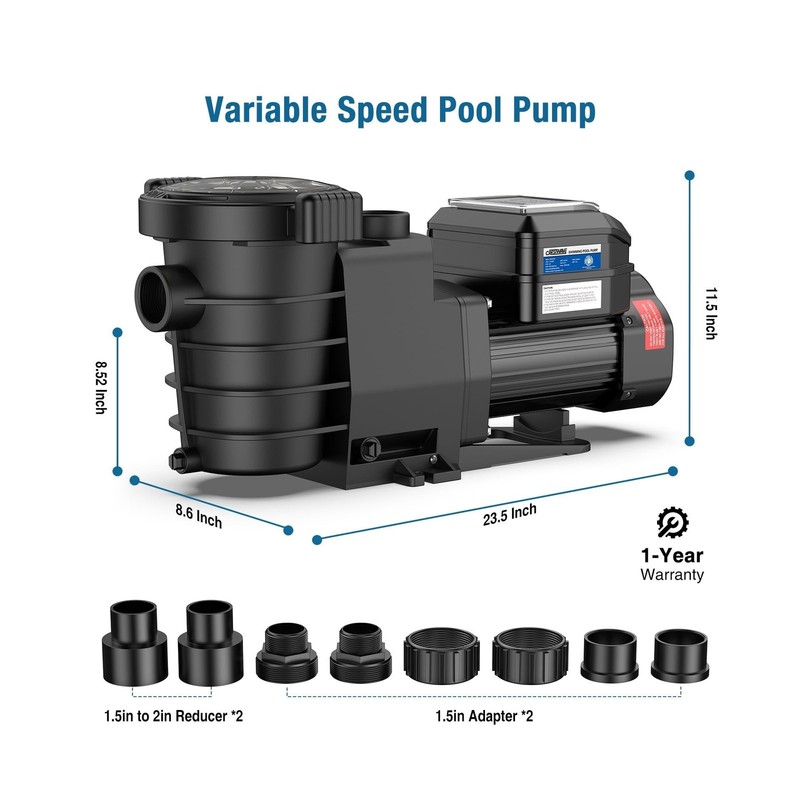CrestWave Smart Variable Speed Pool Pump 1.5HP, Smart Life APP Control, 38 dB... gallery