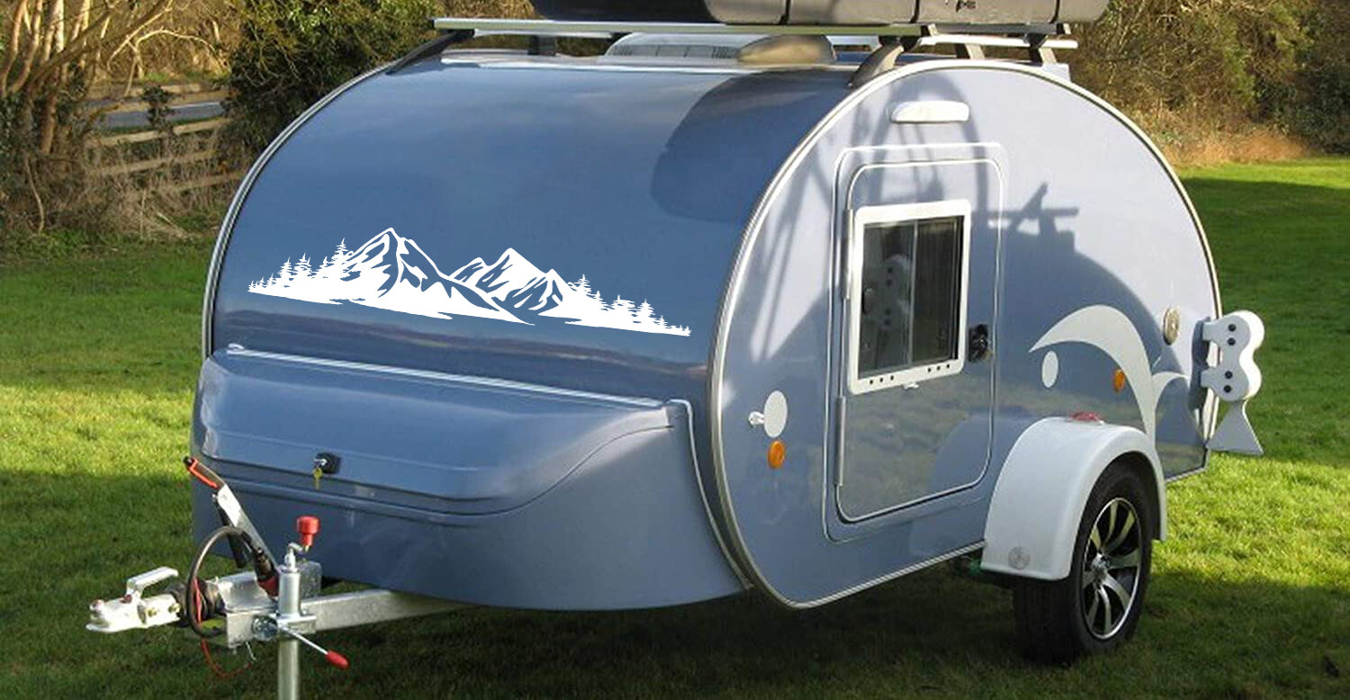 Mountains and Forest Vinyl Decal V6 - Camping Hiking RV Graphics Die Cut Sticker gallery
