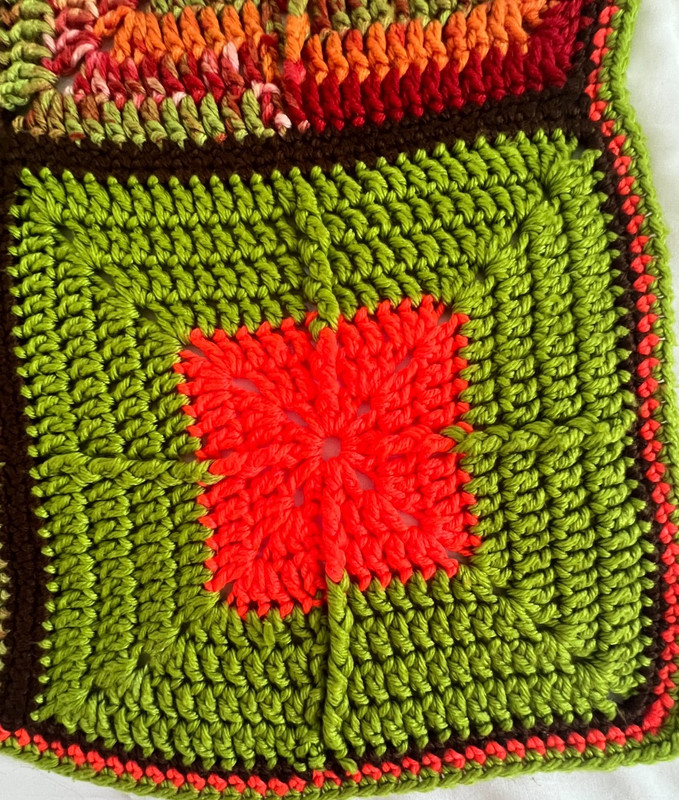Hand Crocheted Granny Square Throw Blanket Boho Cottagecore Green Coral Afghan gallery