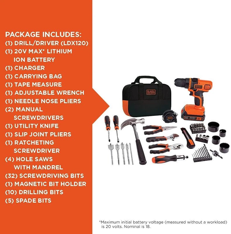 BLACK+DECKER 20V MAX* Drill & Home Tool Kit, 68 Piece - LDX120PK gallery