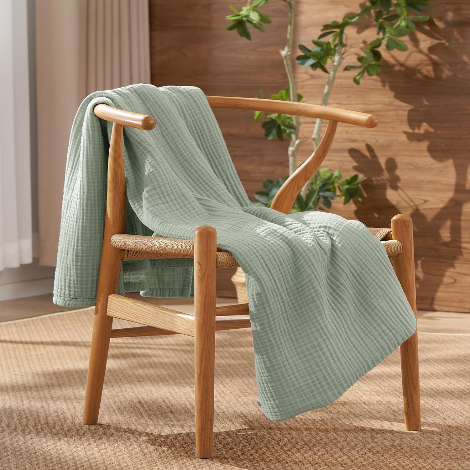 David's Home 100% Cotton Muslin Throw Blanket for College Dorm, 4-Layer Soft Thr gallery