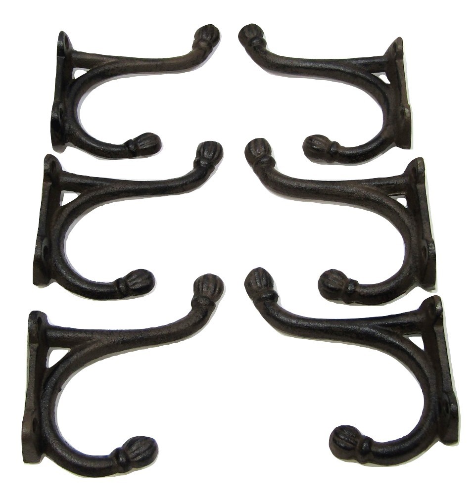 Lot 6 Antique-Style Rustic Cast Iron School Coat Hooks Wall Hardware gallery