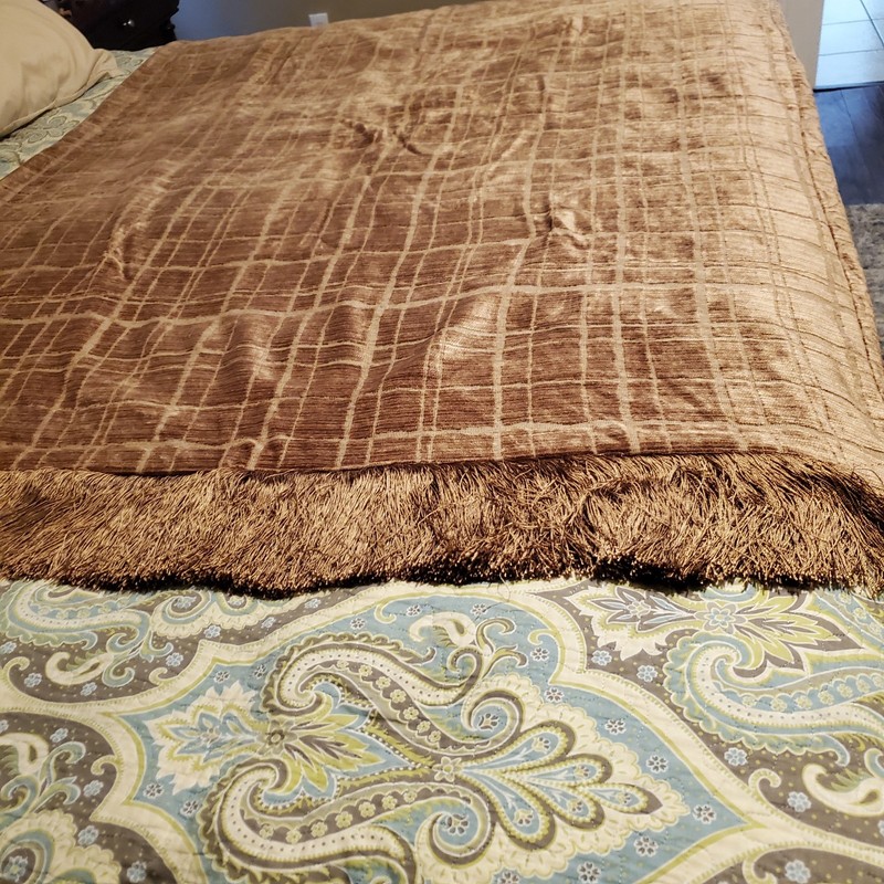 Brown Grid Pattern Throw Blanket Shawl Fringe Trim | Weighs 7.2 Lbs gallery