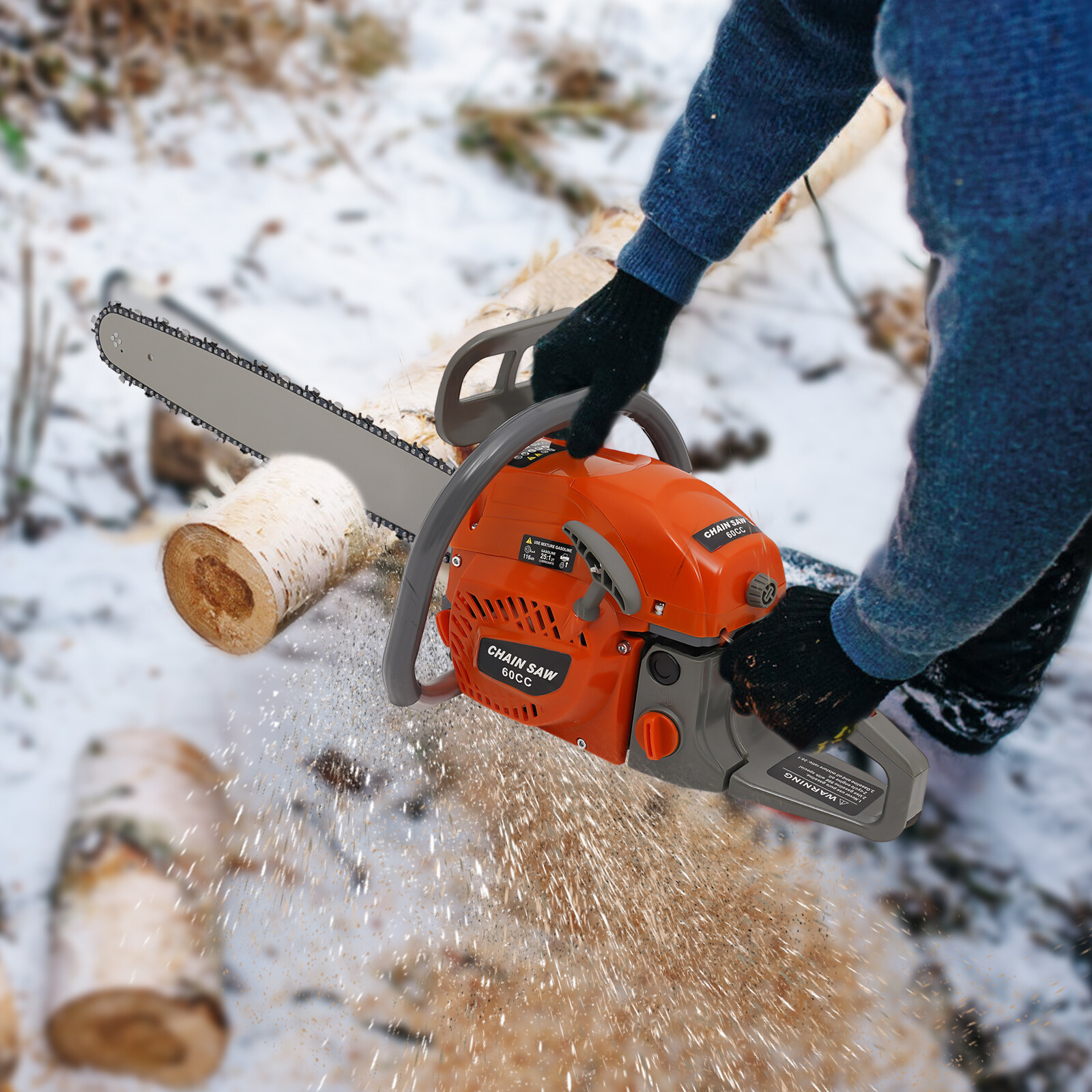 60cc Gas Powered Chainsaw with 22'' Guide Bar Saw Chain 2-Stroke Engine Cut Wood gallery