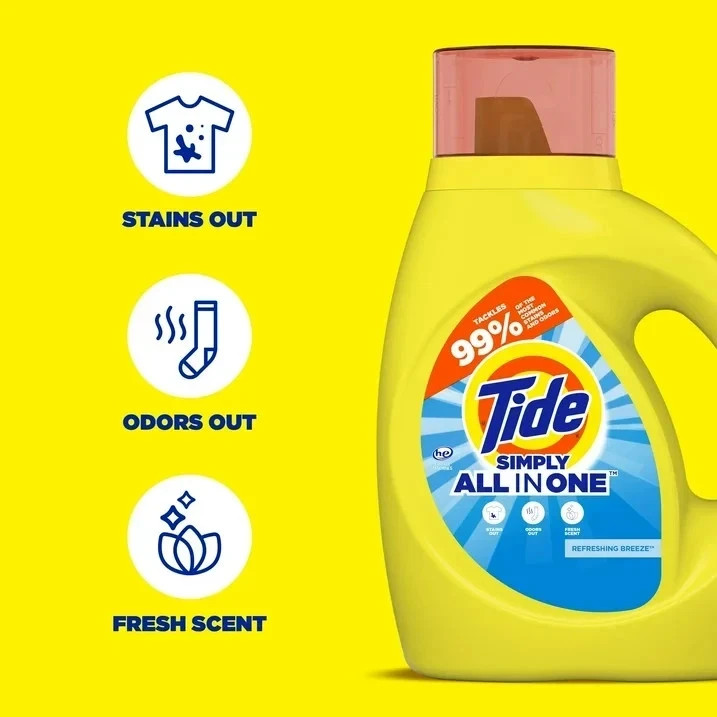 Tide Simply Liquid Laundry Detergent, Refreshing Breeze, 24 Loads, 32 fl oz gallery