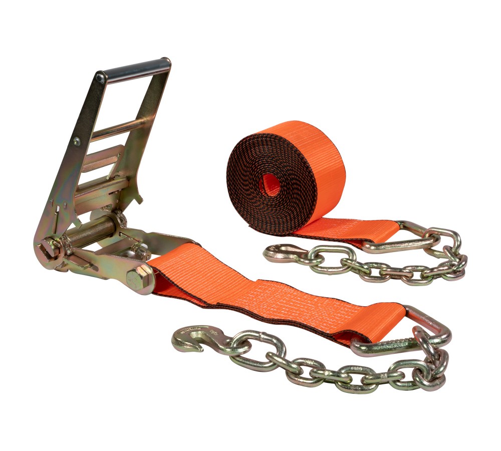 2Pk 4"x30' Orange Ratchet Strap w/ Chain Anchor 6667 # WLL Hi Abrasion Tie Down gallery