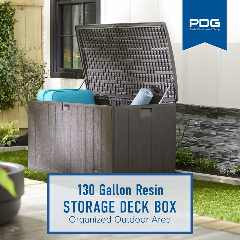 Plastic Development Group 130 Gallon Resin Outdoor Patio Storage Deck Box, Gray gallery