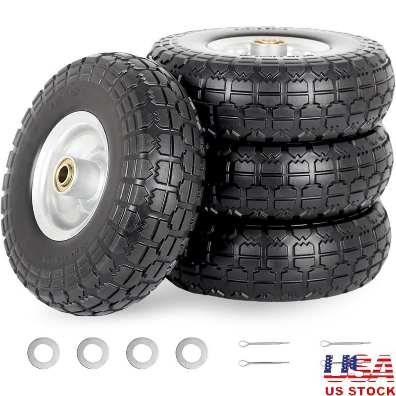 10 Inch Solid Tire 4 Pack Puncture Proof Airless Wheel Garden Cart Trolley New gallery