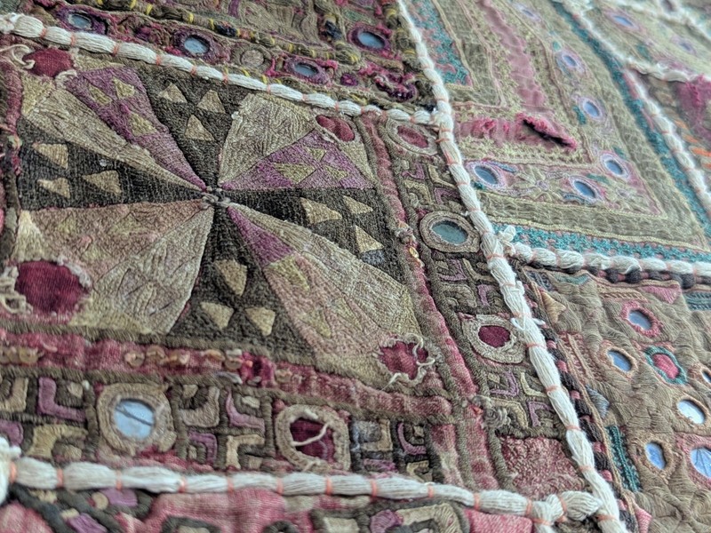 Vintage Indian Zari Beaded Patchwork Tapestry Embroidered Bohemian Wall Hanging gallery