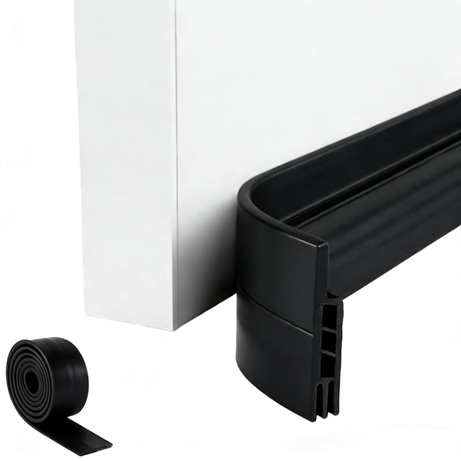 Premium Adjustable Door Draft Stopper - Under Sweep Weather black, Black gallery