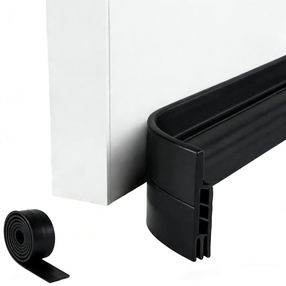 Premium Adjustable Door Draft Stopper - Under Sweep Weather black, Black