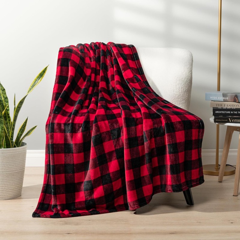 Black and red buffalo check wool sofa blanket, soft flannel sofa blanket gallery