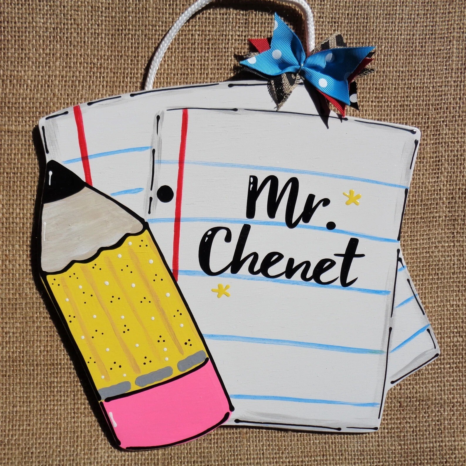 Personalized Notebook Teacher SIGN Plaque School Classroom Pencil Door Hanger gallery