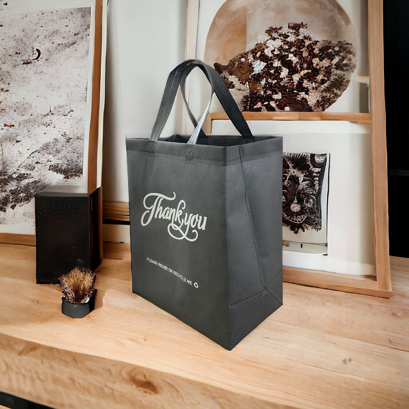 Non-Woven Reusable Loop Handle Tote Thank You Bag BULK 50-200 Pieces - 80GSM gallery