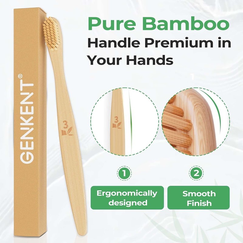 GENKENT 12 Counts Bamboo Toothbrushes BPA Free Soft Bristles Travel Toothbrush N gallery